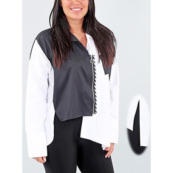 Women's Black White Long Sleeve Shirt Size XL Asymmetrical Michael Tyler NWT - Picture 3 of 4